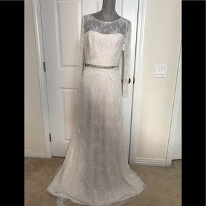 Jesus peiro lace long sleeve belt embellished gown